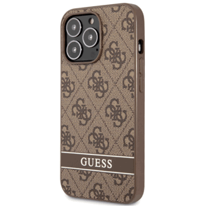 Plastové puzdro Guess na Apple iPhone 13 Pro GUHCP13LP4SNW PU 4G Stripe hnedé