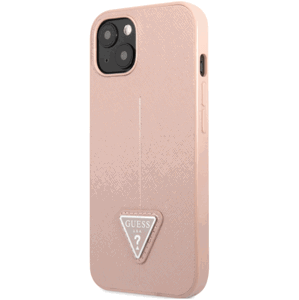 Plastové puzdro Guess na Apple iPhone 13 GUHCP13MPSATLP PU Saffiano Triangle ružové