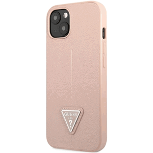 Plastové puzdro Guess na Apple iPhone 13 Pro Max GUHCP13XPSATLP Saffiano Triangle Logo ružové