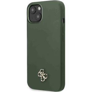 Silikónové puzdro Guess na Apple iPhone 13 GUHCP13MS4LA 4G Silicone Metal Logo khaki