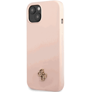 Silikónové puzdro Guess na Apple iPhone 13 GUHCP13MS4LP 4G Silicone Metal Logo ružové