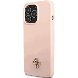 Silikónové puzdro Guess na Apple iPhone 13 Pro GUHCP13LS4LP 4G Silicone Metal Logo ružové