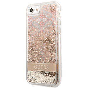 Plastové puzdro Guess na Apple iPhone 13 mini GUHCP13SLFLSD Liquid Glitter Paisley zlaté