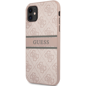 Plastové puzdro Guess na Apple iPhone 11 GUHCN614GDBR PU 4G Printed Stripe ružové