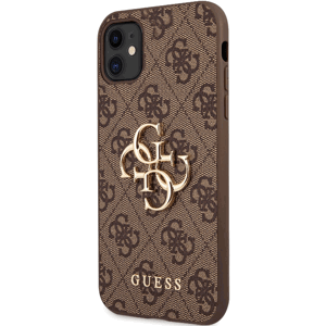 Plastové puzdro Guess na Apple iPhone 11 GUHCN614GMGBR PU 4G Metal Logo hnedé