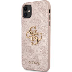 Plastové puzdro Guess na Apple iPhone 11 GUHCN614GMGPI PU 4G Metal Logo ružové