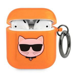 Obal na Airpods 1/2 Karl Lagerfeld Choupette KLA2UCHFO oranžové