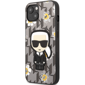 Plastové puzdro Karl Lagerfeld na Apple iPhone 13 Mini KLHCP13SPMNFIK1 Ikonik Flower Monogram sivé