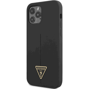 Silikónové puzdro Guess na Apple iPhone 12/12 Pro GUHCP12MSLTGK Silicone Line Triangle čierne