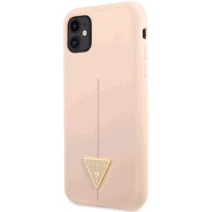 Silikónové puzdro Guess na Apple iPhone 11 GUHCN61SLTGP Silicone Line Triangle ružové