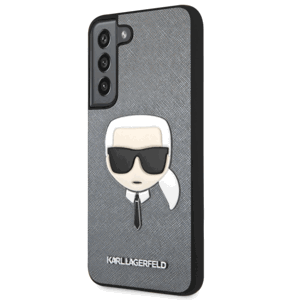 Plastové puzdro Karl Lagerfeld na Samsung Galaxy S22 Plus 5G KLHCS22MSAKHSL Saffiano Karl Head strieborné