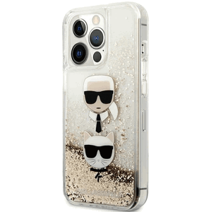 Plastové puzdro Karl Lagerfeld na Apple iPhone 13/13 Pro KLHCP13LKICGLD Liquid Glitter Karl&Choupette Head zlaté