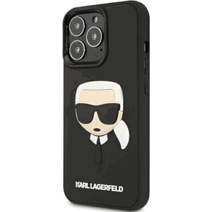 Plastové puzdro Karl Lagerfeld na Apple iPhone 13 Pro Max KLHCP13XKH3DBK 3D Rubber Karl`s Head čierne