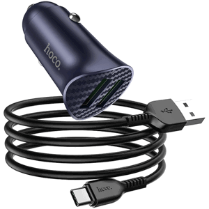 Autonabíjačka Hoco Z39 Farsighted 2x USB QC3.0 18W + kábel typ C modrá