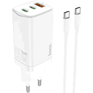 Sieťová nabíjačka HOCO N16 GaN, USB + 2x Type C 65W, Fast Charge Scenery + Type C kábel, biela
