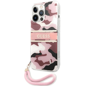 Plastové puzdro Guess na Apple iPhone 13 GUHCP13MKCABPI Camo Strap Collection ružové