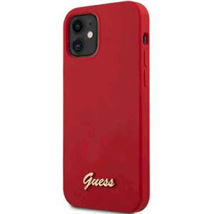 Plastové puzdro Guess na Apple iPhone 12 Mini GUHCP12SLSLMGRE Metal Logo Script červené