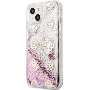 Plastové puzdro Guess na Apple iPhone 13 Mini GUHCP13SLGPEPI Peony Liquid Glitter ružové