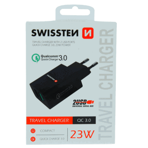 Sieťová nabíjačka Swissten 2 USB Q.C. 3.0  23W čierna