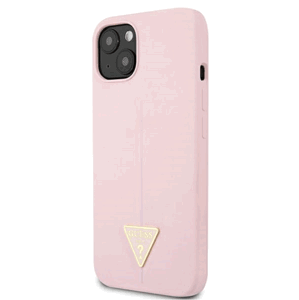 Silikónové puzdro Guess na Apple iPhone 13 GUHCP13MSLTGU Silicone Triangle Logo ružové