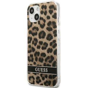 Plastové puzdro Guess na Apple iPhone 13 Mini GUHCP13SHSLEOW Leopard Electro Stripe hnedé