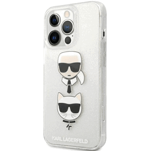 Plastové puzdro Karl Lagerfeld na Apple iPhone 13/13 Pro KLHCP13LKCTUGLS Glitter Karl`s & Choupette strieborné