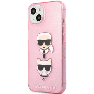 Plastové puzdro Karl Lagerfeld na Apple iPhone 13 KLHCP13MKCTUGLP Glitter Karl`s & Choupette ružové