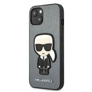 Kryt na Apple iPhone 13 mini Karl Lagerfeld Saffiano Ikonik Karl`s Patch KLHCP13SOKPG strieborné