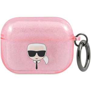 Silikónové puzdro Karl Lagerfeld na Apple AirPods Pro KLAPUKHGP Glitter Karl`s Head ružové