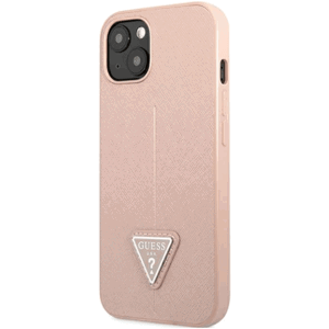 Plastové puzdro Guess na Apple iPhone 13 Mini GUHCP13SPSATLP Saffiano Triangle Logo ružové