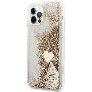 Plastové puzdro Guess na Apple iPhone 12/12 Pro GUOHCP12MGLHFLGO Charms 2 Liquid Glitter zlaté