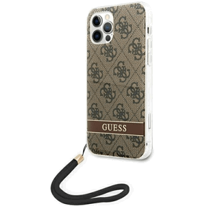 Plastové puzdro Guess na Apple iPhone 12/12 Pro GUOHCP12MH4STW Print 4G Cord hnedé