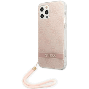 Plastové puzdro Guess na Apple iPhone 12/12 Pro GUOHCP12MH4STP Print 4G Cord ružové