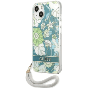 Plastové puzdro Guess na Apple iPhone 13 Mini GUHCP13SHFLSN Flower Cord zelené