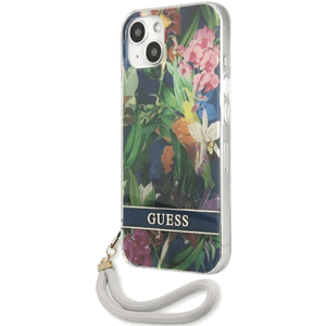 Plastové puzdro Guess na Apple iPhone 13 GUHCP13MHFLSB Flower Cord modré