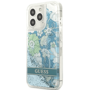 Plastové puzdro Guess na Apple iPhone 13 Pro Max GUHCP13XLFLSN Flower Liquid Glitter zelené