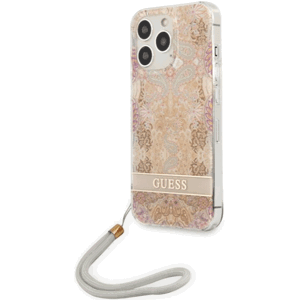 Plastové puzdro Guess na Apple iPhone 13/13 Pro GUHCP13LHFLSD Flower Strap zelené