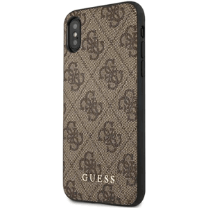 Plastové puzdro Guess na Apple iPhone XS Max  GUHCI65G4GFBR 4G Metal Gold Logo hnedé