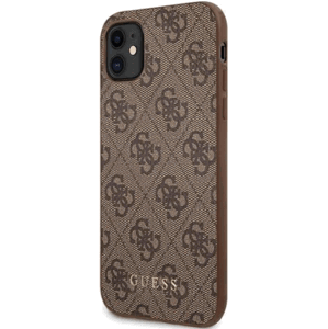 Plastové puzdro Guess na Apple iPhone 11 GUHCN61G4GFBR PU 4G Metal Gold Logo hnedé