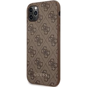 Plastové puzdro Guess na Apple iPhone 11 Pro Max GUHCN65G4GFBR PU 4G Metal Gold Logo hnedé