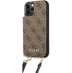 Plastové puzdro Guess na Apple iPhone 12/12 Pro GUHCP12MCB4GB 4G Crossbody Cardslots hnedé