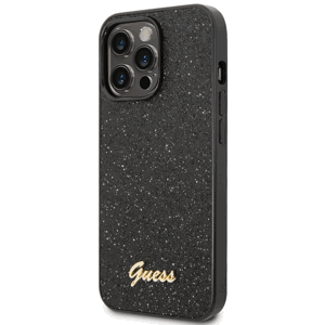 Kryt na Apple iPhone 14 Pro Max Guess Glitter Flakes Metal Logo GUHCP14XHGGSHK čierne