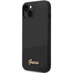 Silikónové puzdro Guess na Apple iPhone 14 Plus GUHCP14MSLSMK Liquid Silicone Metal Logo čierne