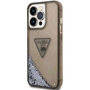 Plastové puzdro Guess na Apple iPhone 14 Pro Max GUHCP14XLFCTPK Liquid Glitter Triangle Logo čierne