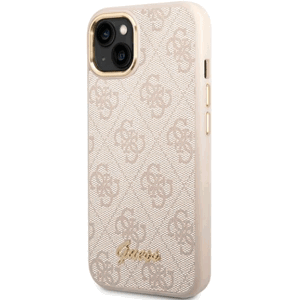 Puzdro Guess na Apple iPhone 14 GUHCP14SHG4SHP Metal Outline Script ružové