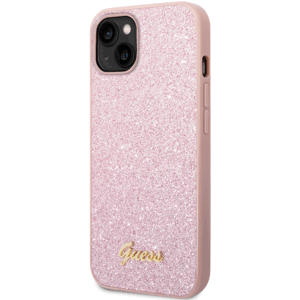 Plastové puzdro Guess na Apple iPhone 14 GUHCP14SHGGSHP Glitter Flakes Metal Logo ružové