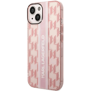 Plastové puzdro Karl Lagerfeld na Apple iPhone 14 KLHCP14SHKLSPCP Monogram Vertical Stripe ružové