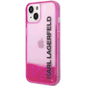 Plastové puzdro Karl Lagerfeld na Apple iPhone 14 KLHCP14SLCKVF Liquid Glitter Translucent Elongated Logo ružové