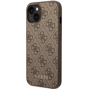 Plastové puzdro Guess na Apple iPhone 14 Plus GUHCP14MG4GFBR 4G Gold Logo hnedé