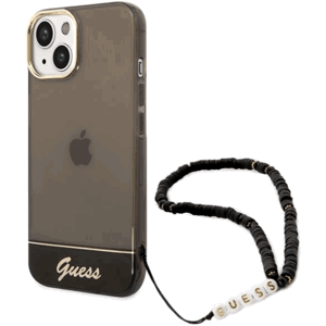 Plastové puzdro Guess na Apple iPhone 14 Plus GUHCP14MHGCOHK IML Electro Cam w. Strap Translucent čierne